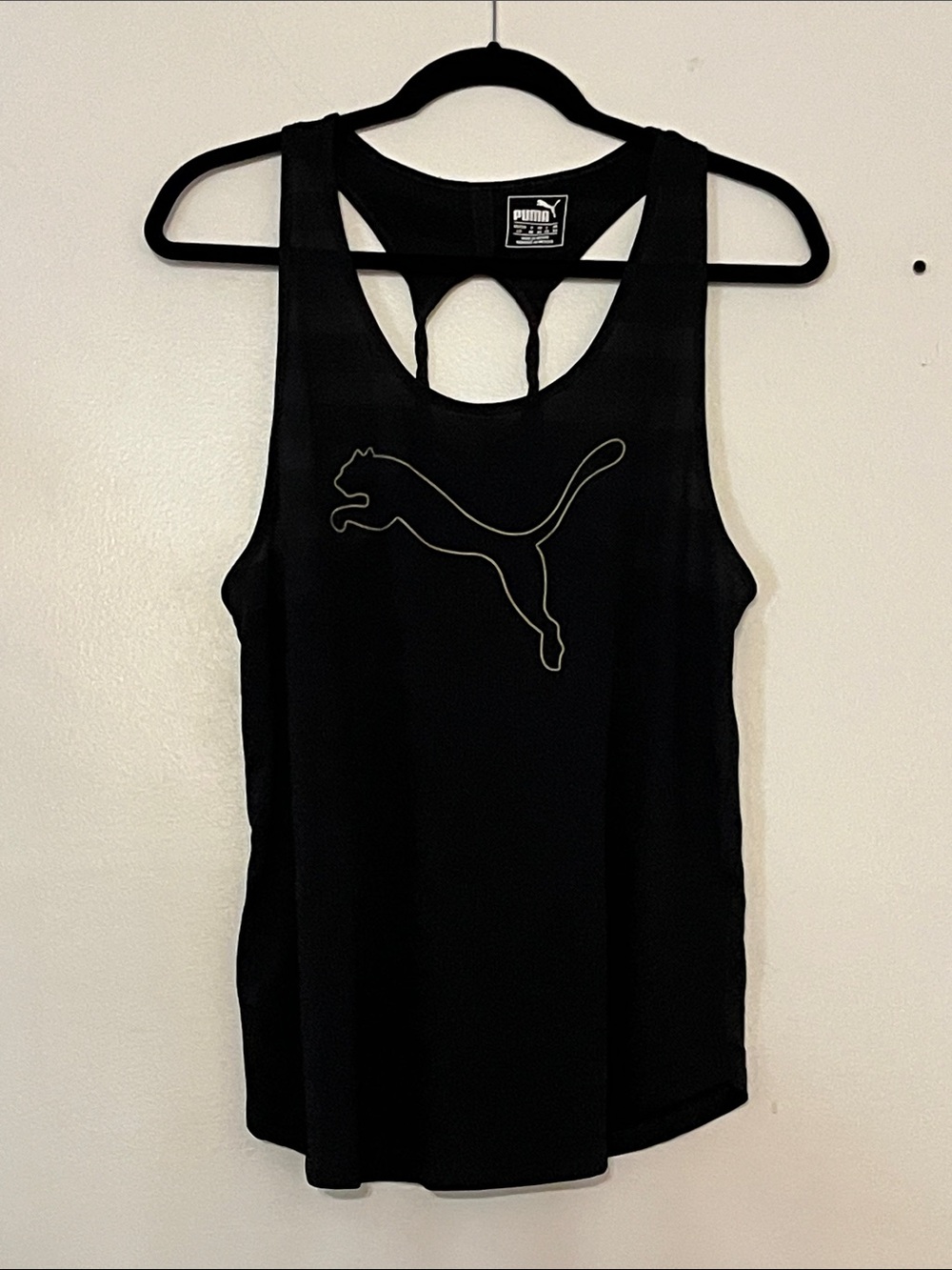 Puma Black Racerback Tank with Contrast Outline Logo